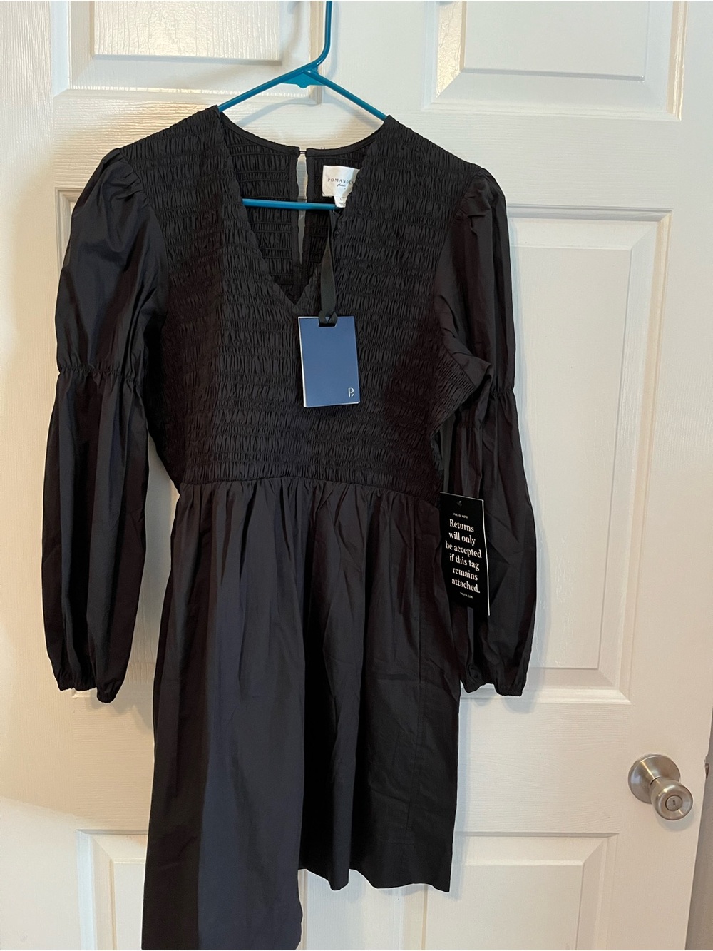 NWT Pomander Place Black Smocked V-Neck Long Sleeve Mini Dress